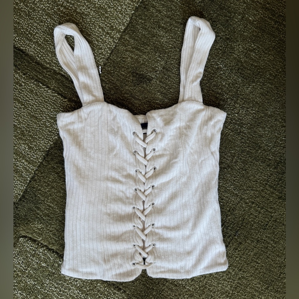 Reformation Cream Lace-Up Knit Tank